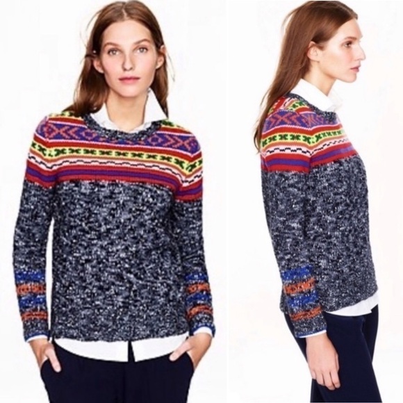 J.Crew Fair Isle Wool Blend Marled Crewneck Sweater in Grey & Multicolor Pop, Sm - Picture 1 of 9